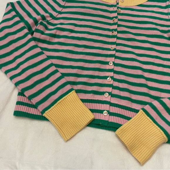 New! Free People nocturnal stripe cardi Green Yellow pink Cardigan 2333 - Picture 6 of 11